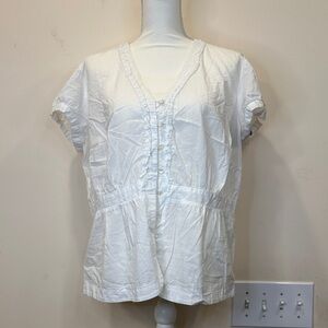 Cato White Short Sleeve Ruffle-Trim Button Front Blouse